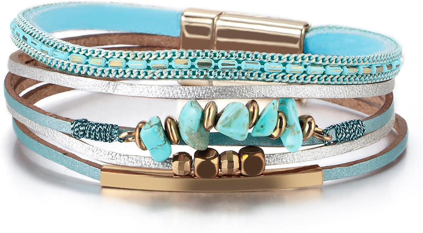 Manufacturer  Fesciory Leather Wrap Bracelets for Women, Boho Leopard Multi-Layer Crystal Beads Cuff Bracelet Jewelry  bracelets