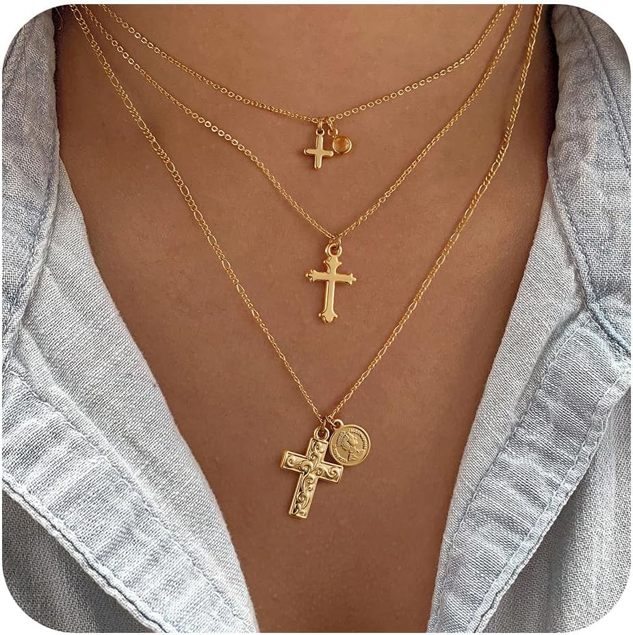 Manufacturer  M MOOHAM Cross Necklace for Women - Dainty Cute Bubble 3D Cross Pendant Necklace Sideways Cross Choker Layered 14K Real Gold Plated Cross Necklace Gifts for Women Girls  necklace