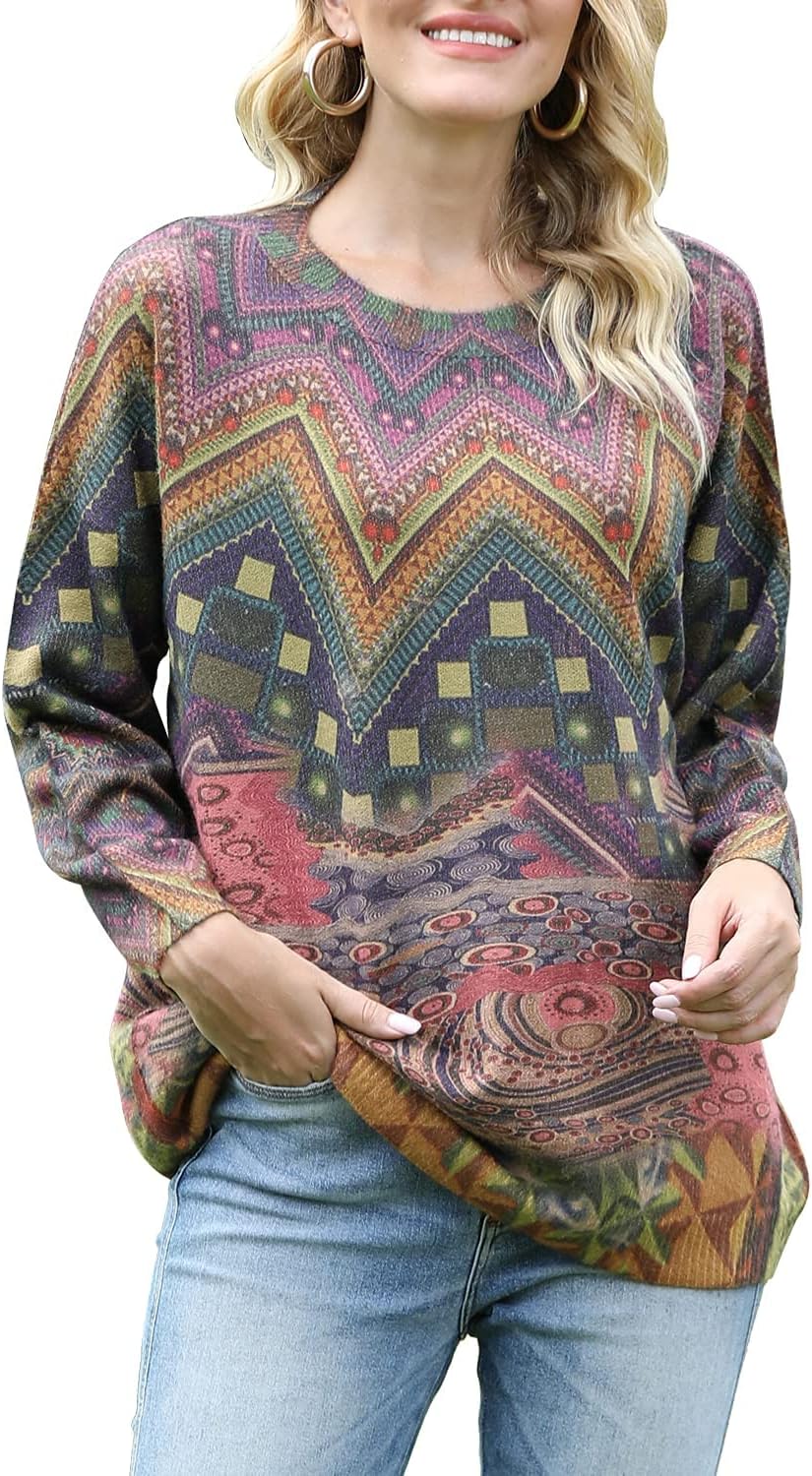 Manufacturer  YESNO Women Christmas Sweater Graphic Printed Oversized Pullover Sweaters Casual Loose Knit Tops S01   sweaters