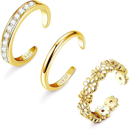 Manufacturer  FIASASO 3Pcs Gold Filled Toe Rings for Women Non Tarnish 14K Gold Filled Toe Ring Adjustable Flower Cz Dainty Toe Ring Summer Beach Open Toe Rings Set Toe Jewelry Foot Jewelry   rings