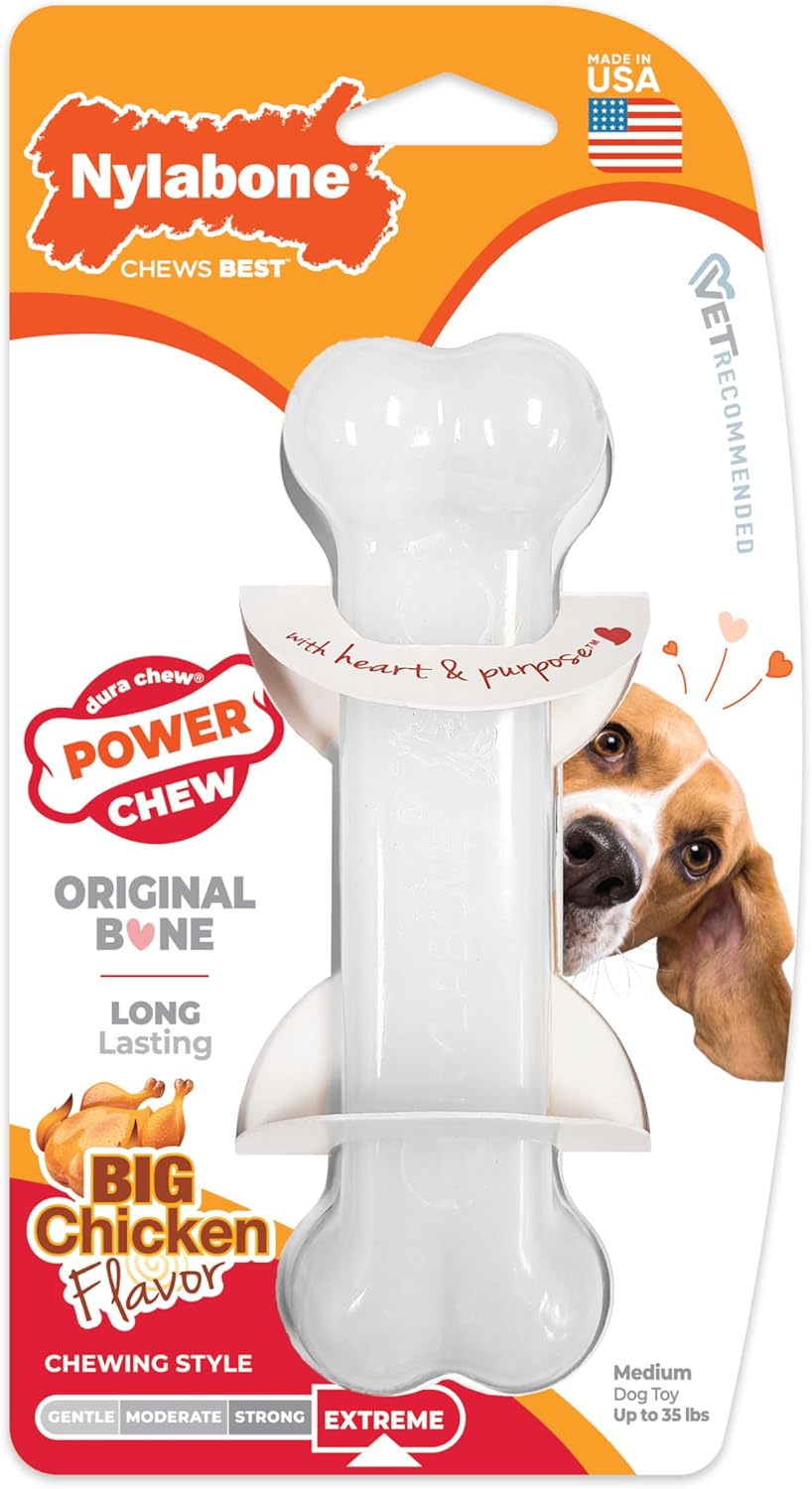 Manufacturer   Nylabone Original Bone Power Chew Toy Value Pack for Dogs, Durable Dog Toys for Aggressive Chewers, Long Lasting Chicken, Bacon, and Peanut Butter Flavor, Small Dogs - Up to 25 Ibs, 3 Pack    Dog toy