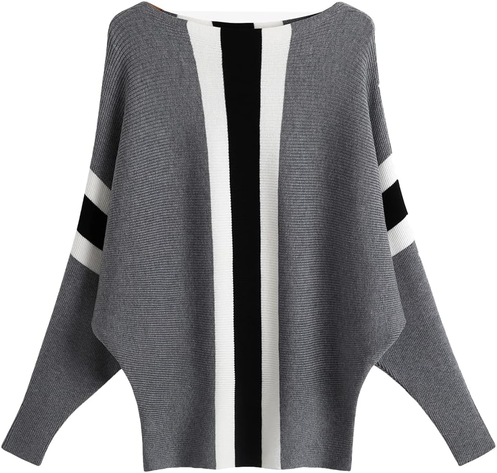 Manufacturer  Ckikiou Womens Lightweight Oversized Boat Neck Sweaters Tops Dolman Batwing Sleeve Ribbed Knitted Pullovers   sweaters