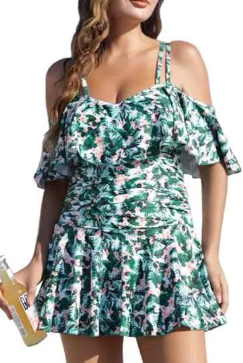 Manufacturer  COCOPEAR Women's One Piece Flounce Swimsuit Off Shoulder Bathing Suit Tummy Control Swimdress  Swimsuit