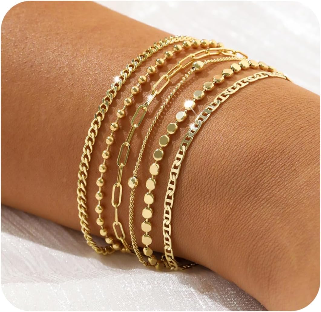 Manufacturer  Dainty 14K Gold Bracelets for Women - Waterproof Stackable Gold Bracelet Set - Perfect for Stylish Women  bracelets