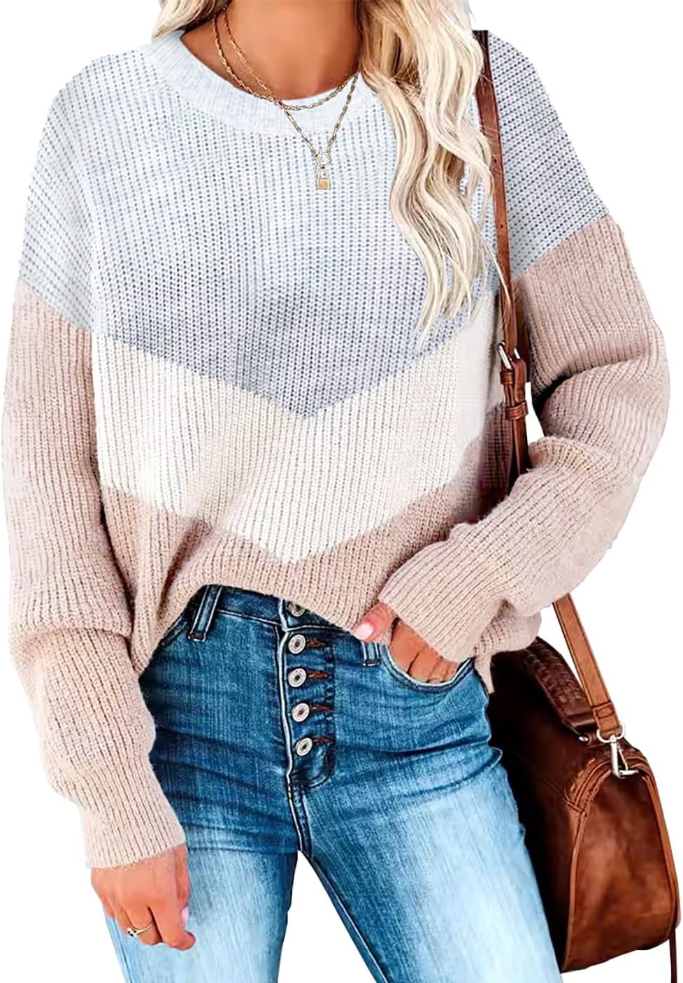 Manufacturer  Necooer Womens Sweater Pullover Casual Long Sleeve Crewneck Color Block Pullover Knit Sweater for Women   sweaters