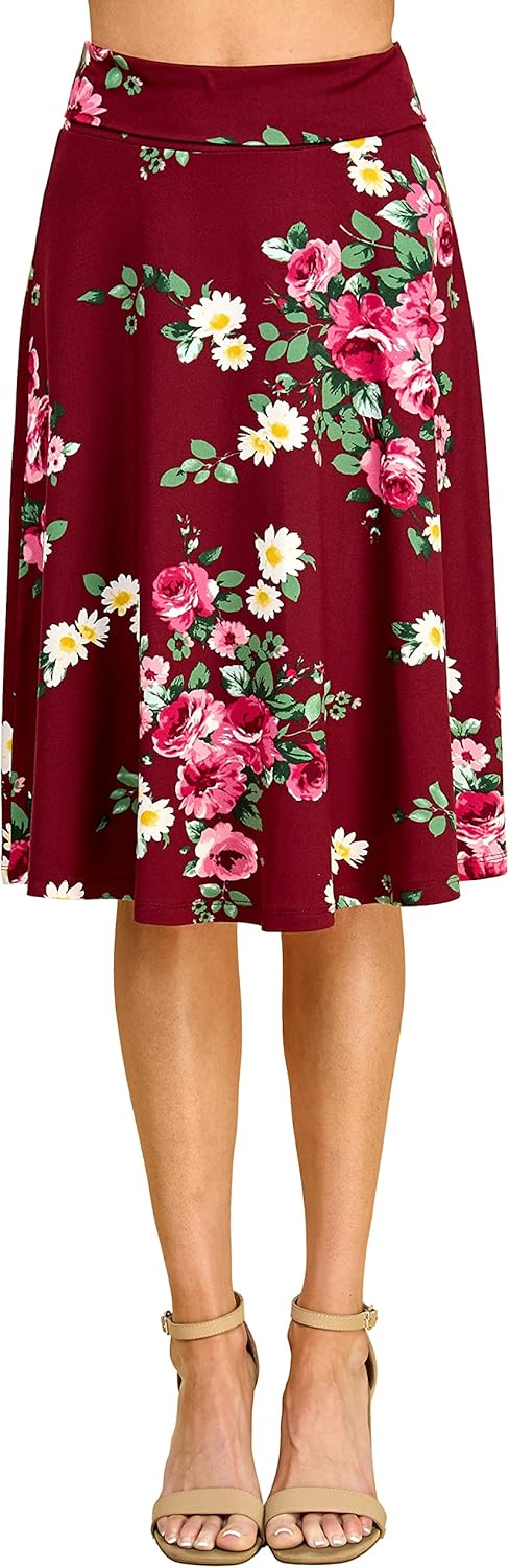 Manufacturer  Lock and Love Women's Solid Ombre Lightweight Flare Midi Pull On Closure Skirts S-XXXL Plus Size