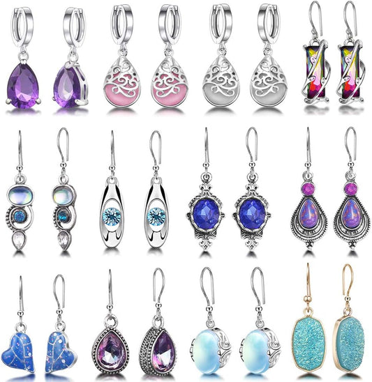 Manufacturer  12 Pairs Teardrop Druse Crystal Drop Dangle Earrings for Women Cubic Zirconia Huggie Hoop Earring Jewelry Set Christmas Gifts  earring