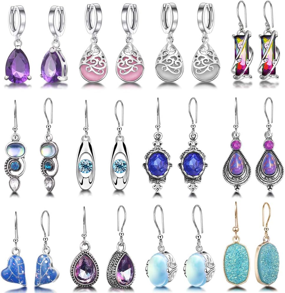 Manufacturer  12 Pairs Teardrop Druse Crystal Drop Dangle Earrings for Women Cubic Zirconia Huggie Hoop Earring Jewelry Set Christmas Gifts  earring