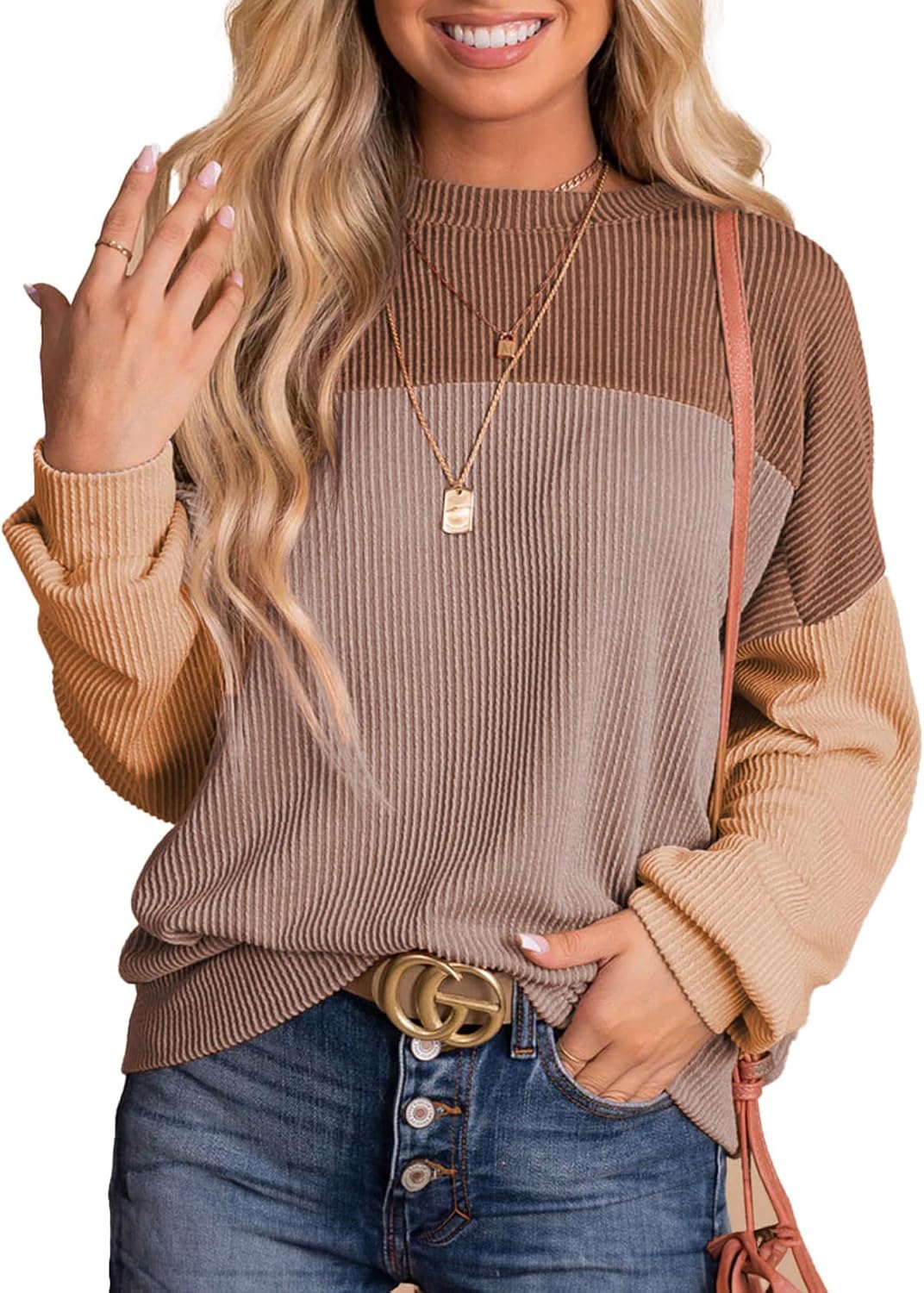 Manufacturer  Dokotoo Womens Color Block Sweaters Long Sleeve Crewneck Pullover Knit Jumper Tops   sweaters