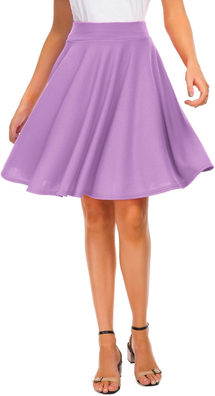 Manufacturer  EXCHIC Women's Casual Stretchy Flared Mini Skater Skirt Basic A-Line Pleated Midi Skirts