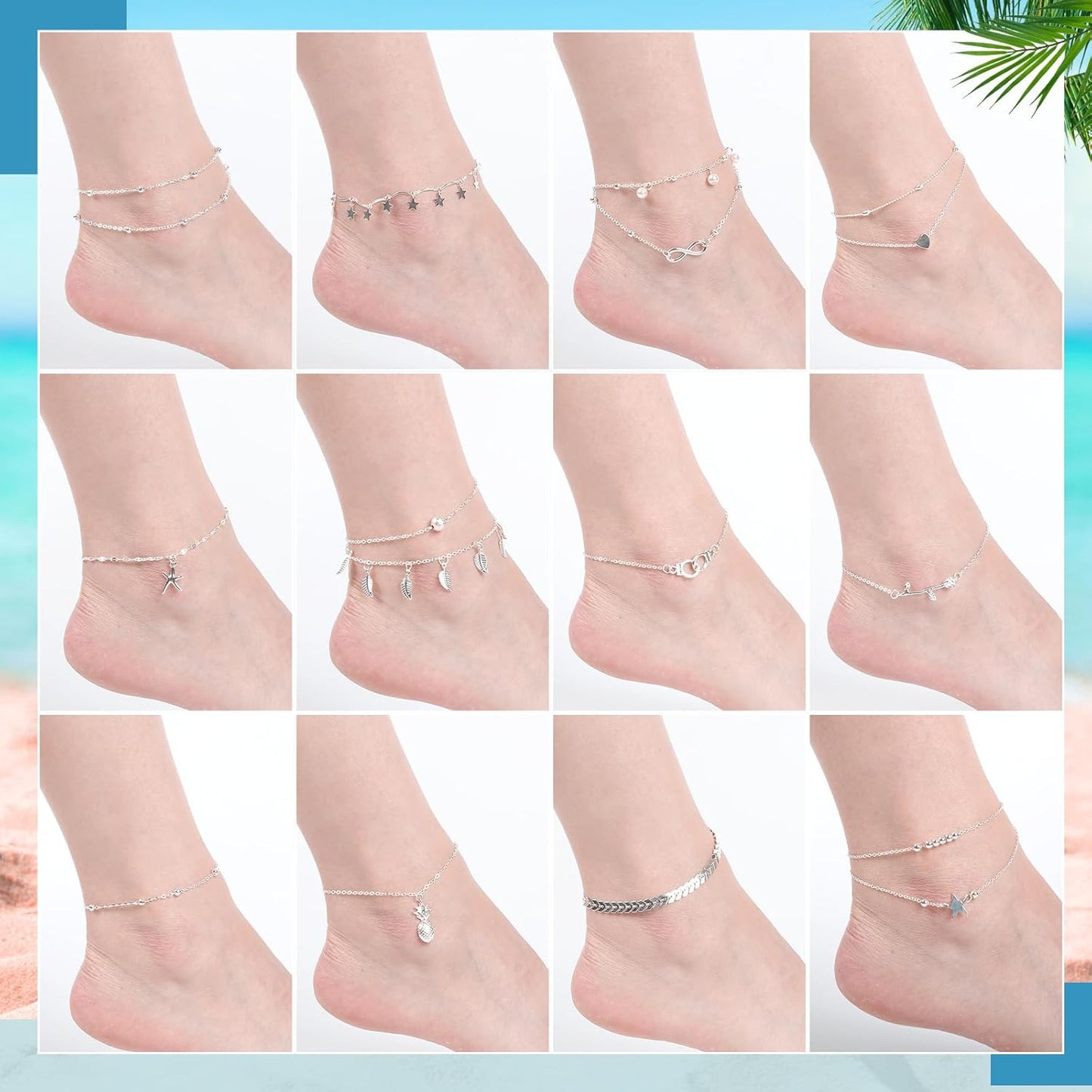 Manufacturer  Hicarer 16 Pieces Ankle Bracelets 14K for Women Anklets Set Boho Beach Anklets Foot Chains Adjustable Foot Hand Jewelry Romantic Gift  bracelets