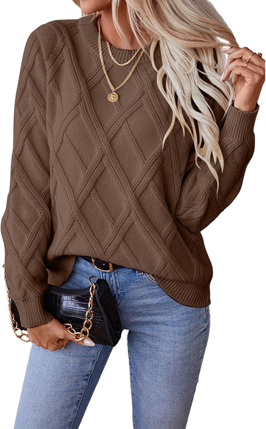 Manufacturer  SHEWIN Womens Sweaters Crewneck Cable Knit Sweater Long Sleeve Fall Tops for Women   sweaters