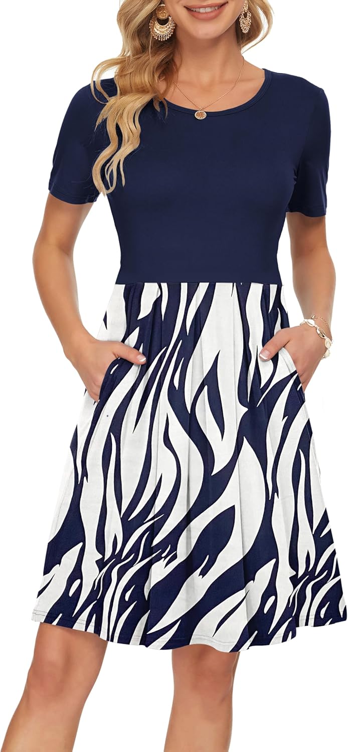 Manufacturer  AUSELILY Women's Short Sleeve Summer Dress Pleated Loose Swing Knee Length Dresses with Pockets  New dresses