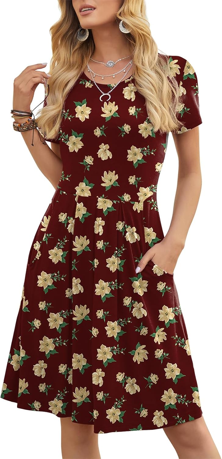 Manufacturer  DouBCQ Women's Casual Flowy Pleated Loose Dresses with Pockets dresses