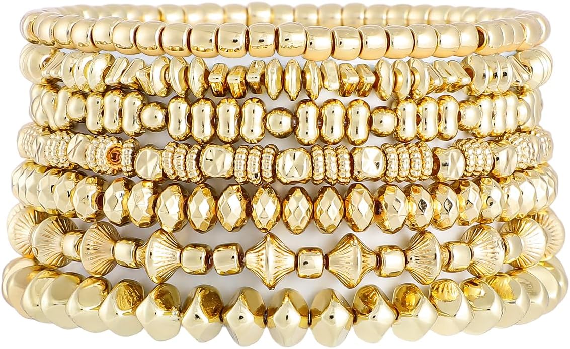 Manufacturer  Gold Beaded Bracelets for Women Trendy, 14K Gold Plated Stack Cross Pearl Gold Bead Stretch Bracelets Set Elastic Hypoallergenic Bracelets Jewelry Gifts  bracelets