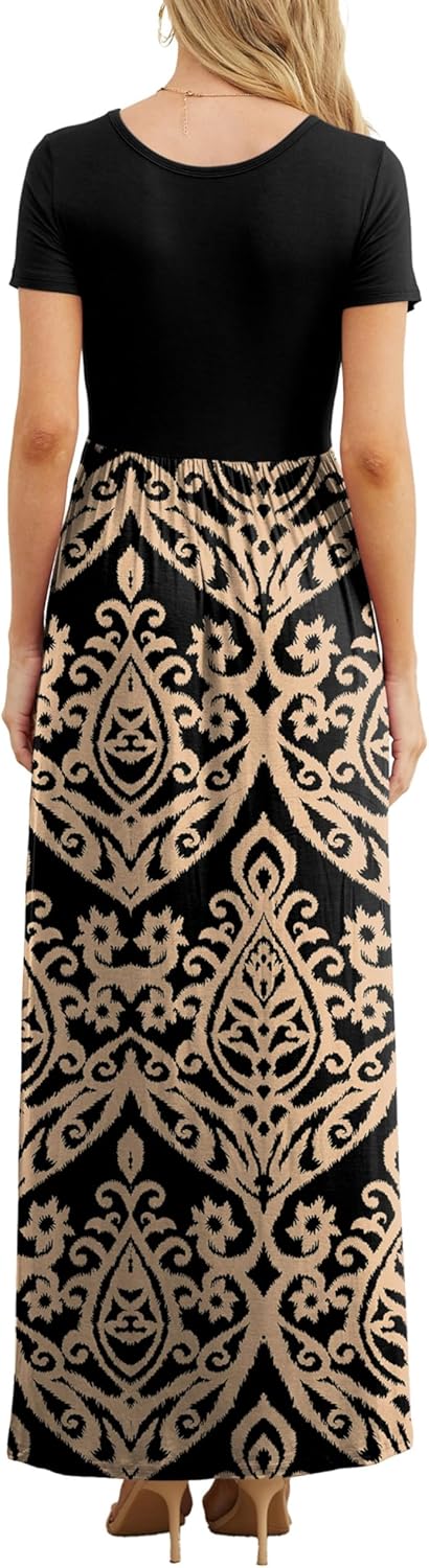 Manufacturer  GRECERELLE Women Summer Crew Neck Casual Short Sleeve Solid Floral Print Long Maxi Dress with Pockets dresses