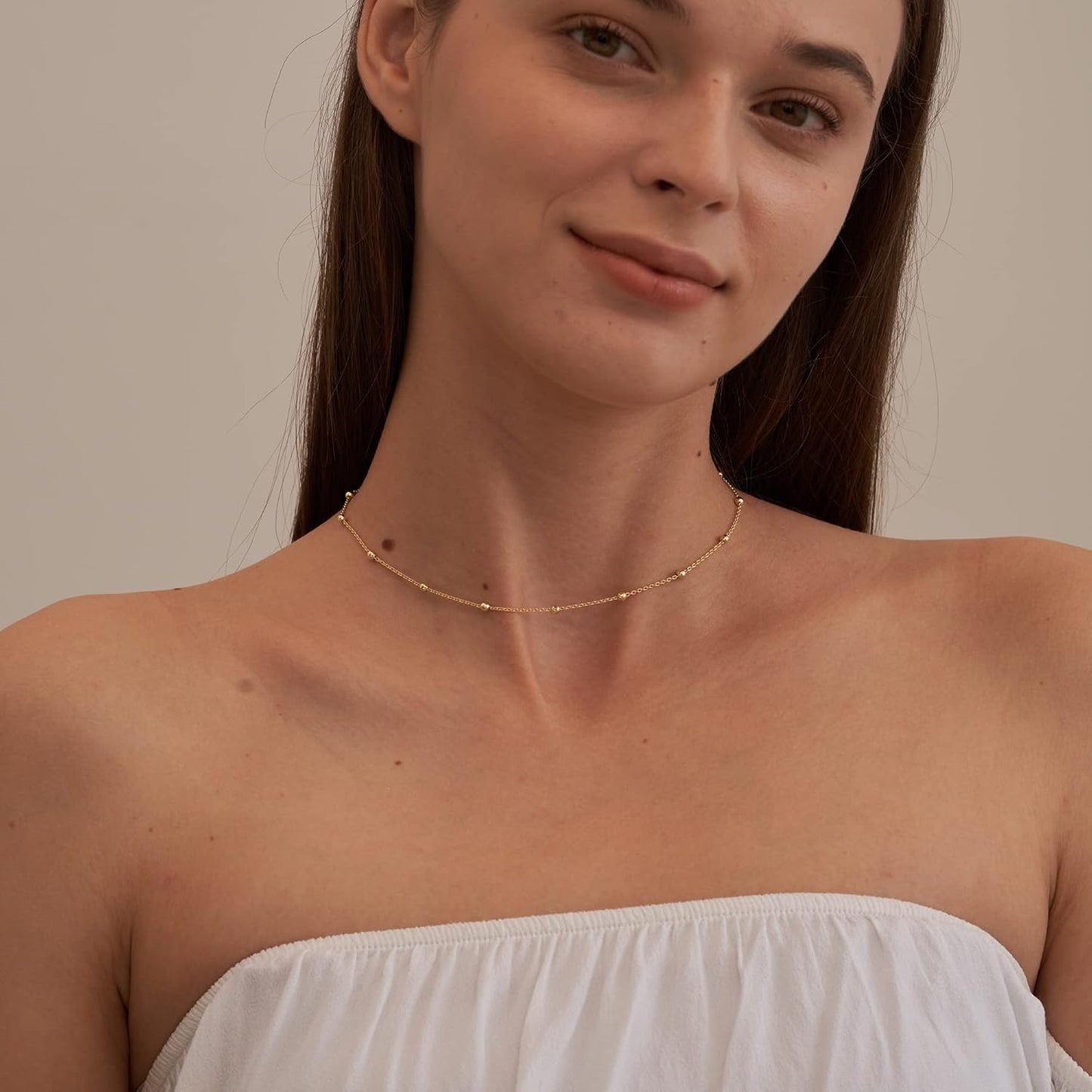 Manufacturer  Tewiky Gold Chain Necklace for Women, 14k Gold Plated Thin Beaded Wave Box Chain Necklace Dainty Gold Necklace Simple Layered Gold Choker Necklaces Minimalist Gold Link Chain Necklace Trendy Jewelry for Women  Necklace
