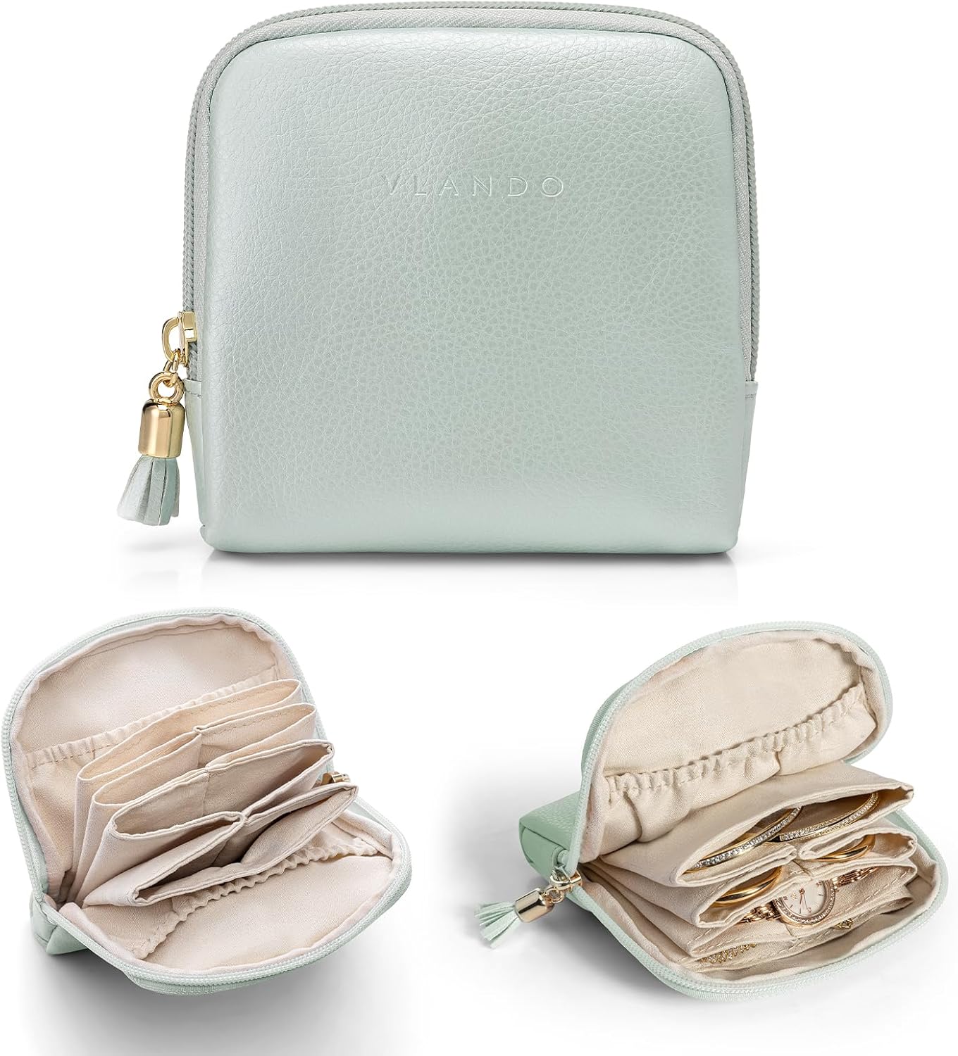 Manufacturer  Vlando Small Travel Jewelry Case,Travel Gifts for Women,Jewelry Pouch Bags with Zipper,Velvet Jewelry Organizer Storage Bag for Bracelet Rings Earring-Cream White   rings