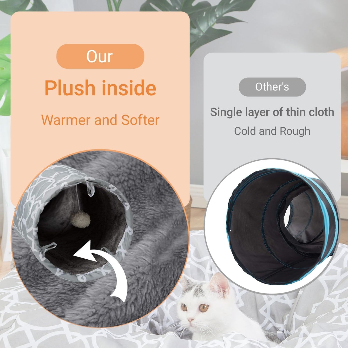 Manufacturer  LUCKITTY Geometric Straight Cat Tunnel with Plush Inside,Cats Toys Collapsible Tunnel Tube with Balls, for Rabbits, Kittens, Ferrets,Puppy, Diameter 9.8 Inch    Cat toy