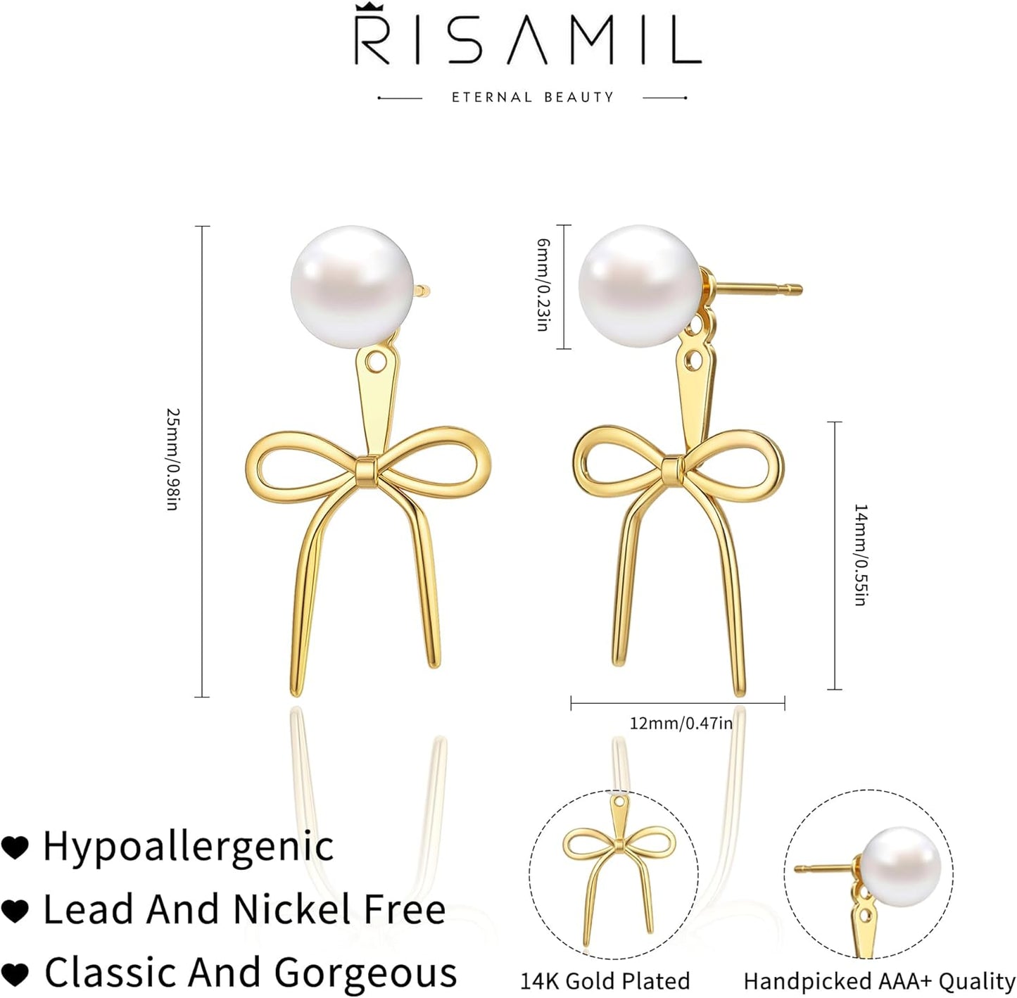 Manufacturer  14K Gold Plated/Silver Earrings for Women Trendy, Dainty Bow Earrings for Women Cute Pearl Huggie Earring Hoops Twist Rope Bow Stud Pearl Dangle Cubic Zirconia Earrings Jewelry Gifts  earring