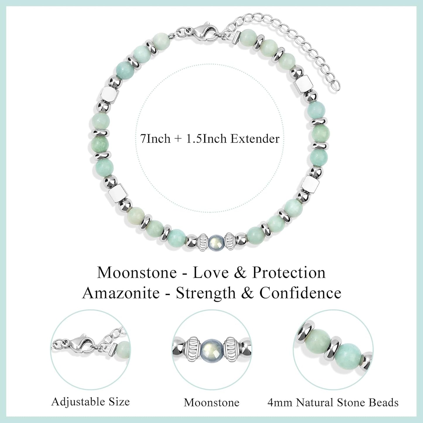 Manufacturer  JoycuFF     Amazonite Moonstone Bracelets, 6 7 8 9 10 11 Year Old 13th 16th 18th 21st 30th 40th 50th 60th Birthday Gifts for Her Women  bracelets
