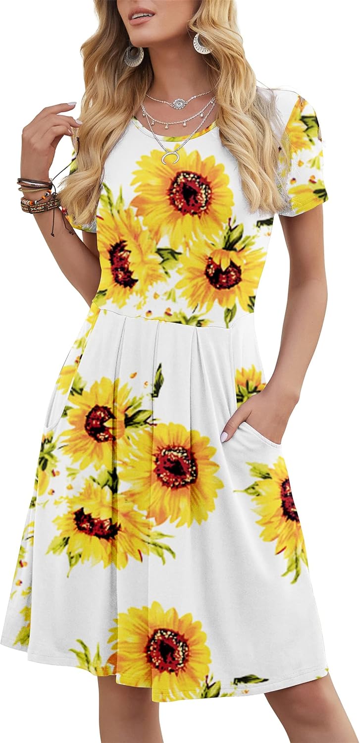 Manufacturer  DouBCQ Women's Casual Flowy Pleated Loose Dresses with Pockets dresses