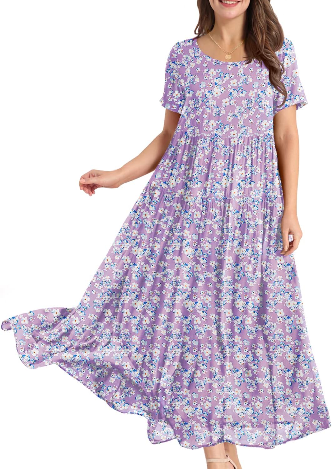 Manufacturer  YESNO Women Casual Loose Bohemian Floral Dress with Pockets Short Sleeve Long Maxi Summer Beach Swing Dress EJF dresses