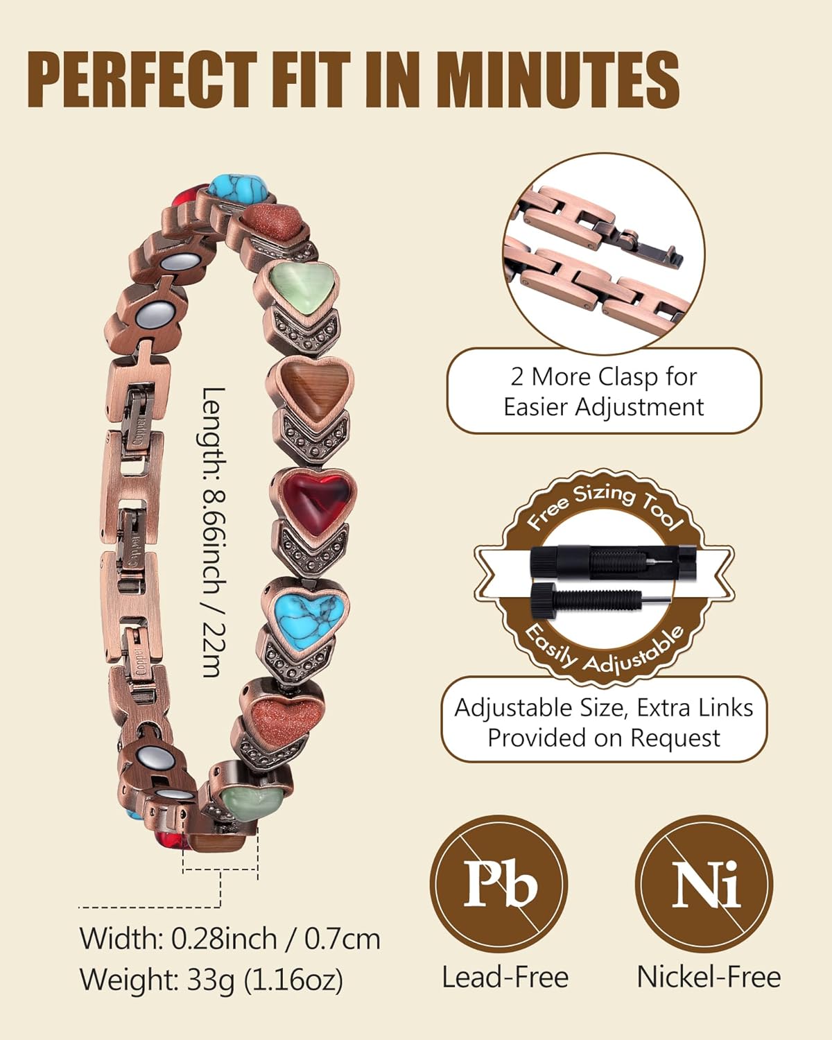 Manufacturer  Feraco Pure Copper Bracelets for Women, Ultra Strength Magnetic Bracelet with 3800 Gauss Magnets & Natural Turquoise & Stones, Adjustable, Jewelry Gift  bracelets
