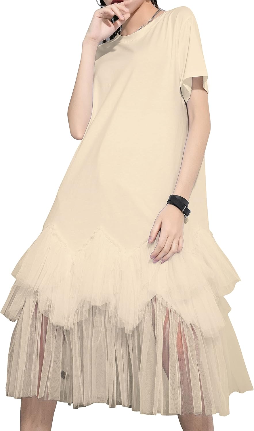 Manufacturer  ellazhu Women's Casual Short Sleeve Crew Neck Tutu Tulle Dress with an Oversized Fit GY2266 dresses