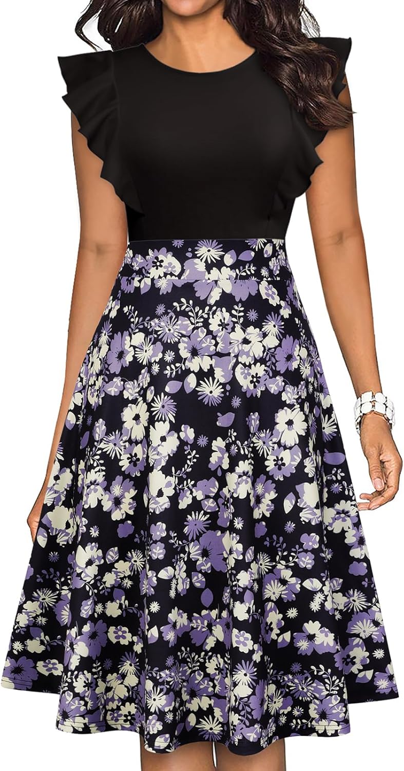 Manufacturer  YATHON Women's Vintage Ruffle Floral Flared A Line Swing Casual Cocktail Party Dresses dresses