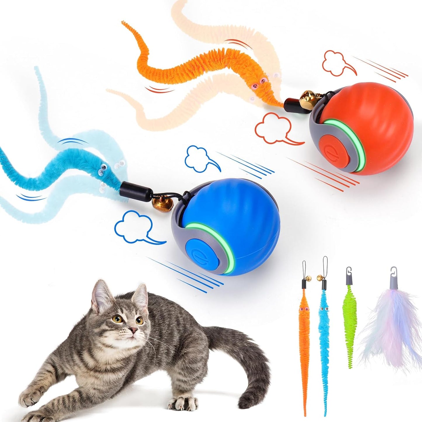 Manufacturer  BABORUI Interactive Cat Toy Ball - Automatic Interactive Cat Toys for Indoor Cats with 3 Tails, 2 Speeds Rechargeable Cat Enrichment Toys for Small/Medium/Large Cats to Keep Them Busy(Blue)    Cat toy
