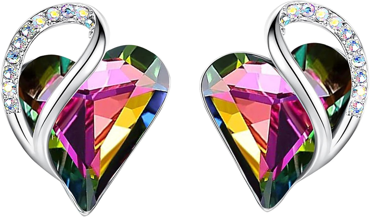 Manufacturer  Earrings for Women, Mothers Day Gift for Mom, Heart Birthstone Crystal Stud Earring, Silver Plated Birthday Jewelry  earring