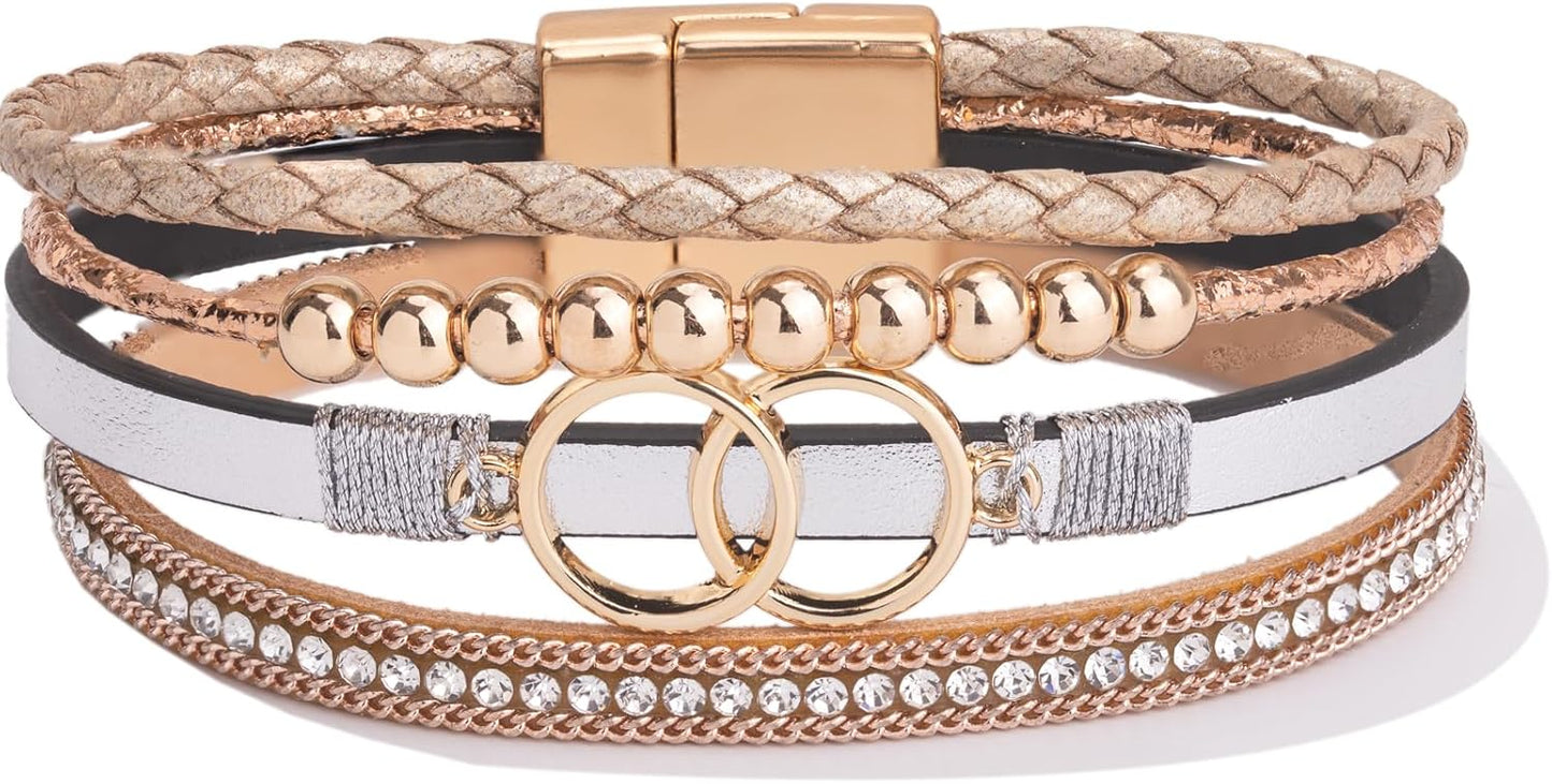 Manufacturer  FANCY SHINY Boho Wrap Bracelets Leather Cuff Bangle Gold Beaded Bracelets for Women Stackable Infinity Bracelets Jewelry Gift Mom with Magnetic Clasp  bracelets