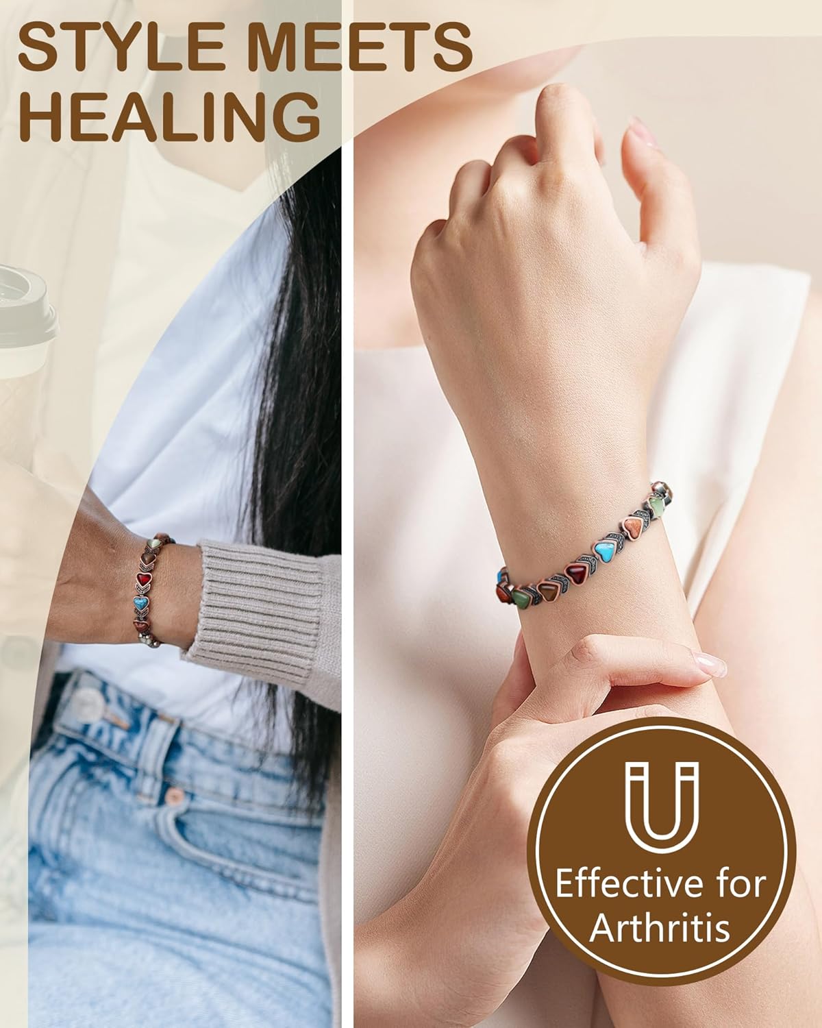 Manufacturer  Feraco Pure Copper Bracelets for Women, Ultra Strength Magnetic Bracelet with 3800 Gauss Magnets & Natural Turquoise & Stones, Adjustable, Jewelry Gift  bracelets