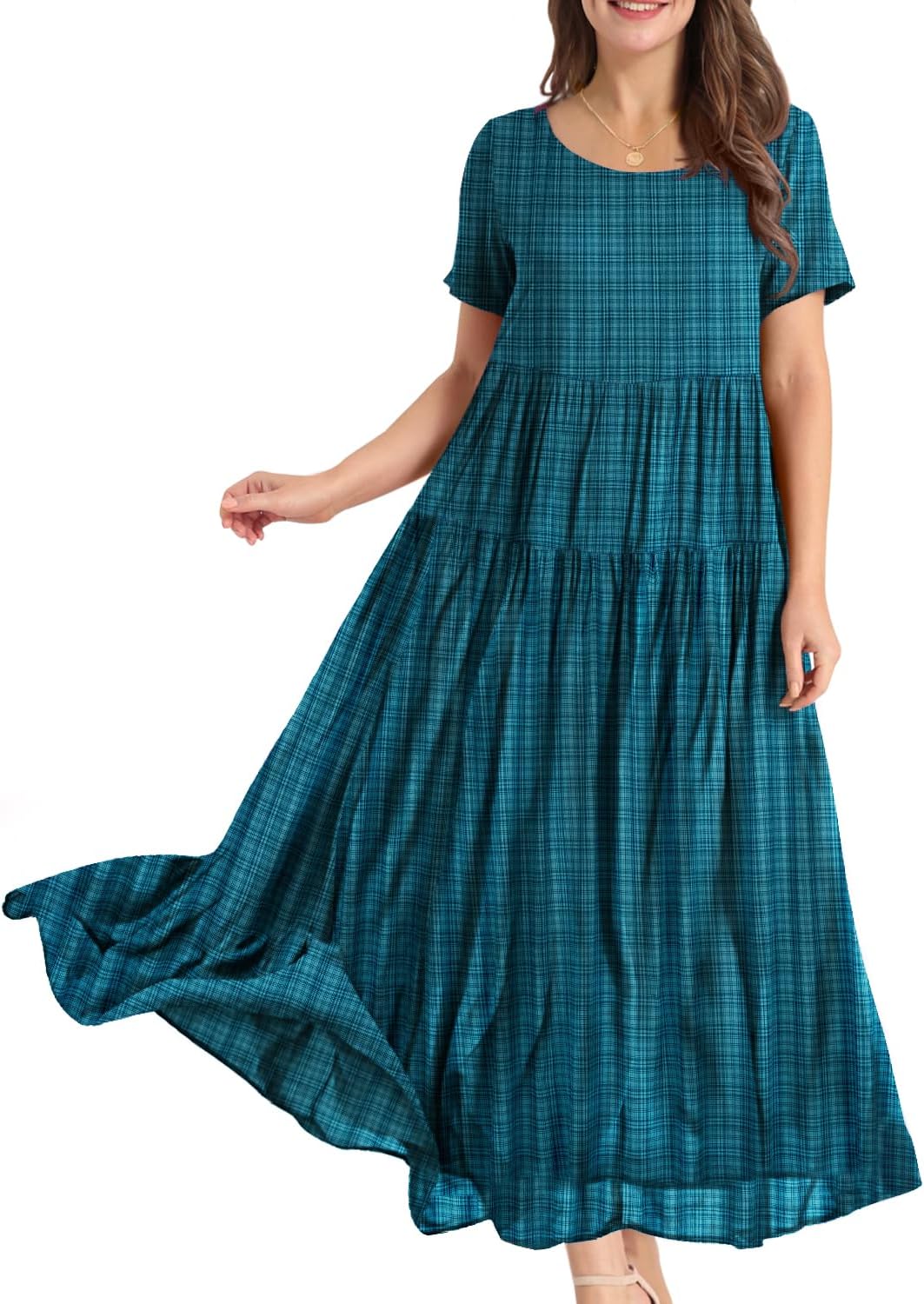 Manufacturer  YESNO Women Casual Loose Bohemian Floral Dress with Pockets Short Sleeve Long Maxi Summer Beach Swing Dress EJF dresses