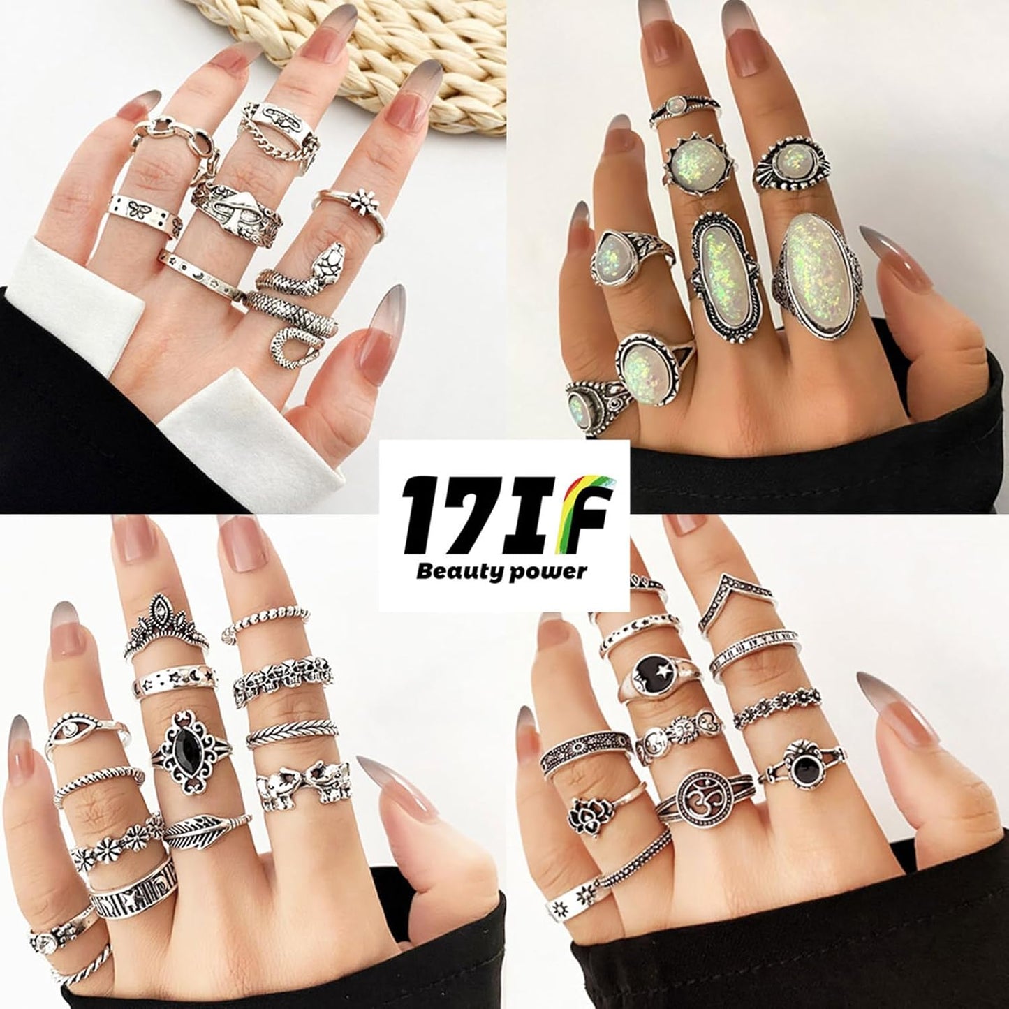 Manufacturer  17IF Vintage Silver Knuckle Rings Set for Women Men, Chunky Rings Aesthetic Snake Grunge Stackable Gothic Ring Adjustable Y2K Punk Bulky Boho Finger Alt of Rings, Stacking Fairy Skull Frog Heart Star Flower Midi Ring Pack   rings