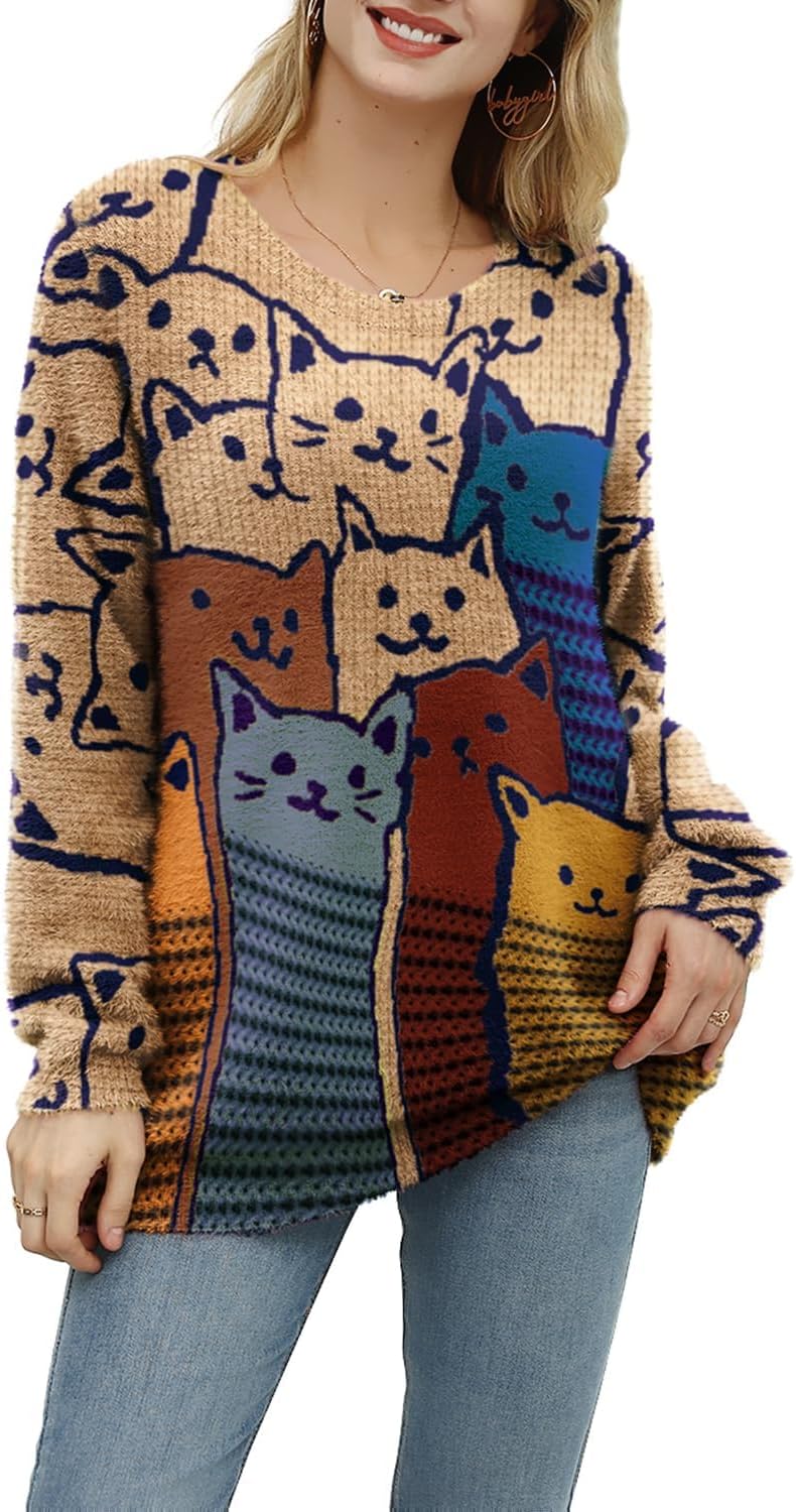 Manufacturer  YESNO Women Christmas Sweater Graphic Printed Oversized Pullover Sweaters Casual Loose Knit Tops S01   sweaters