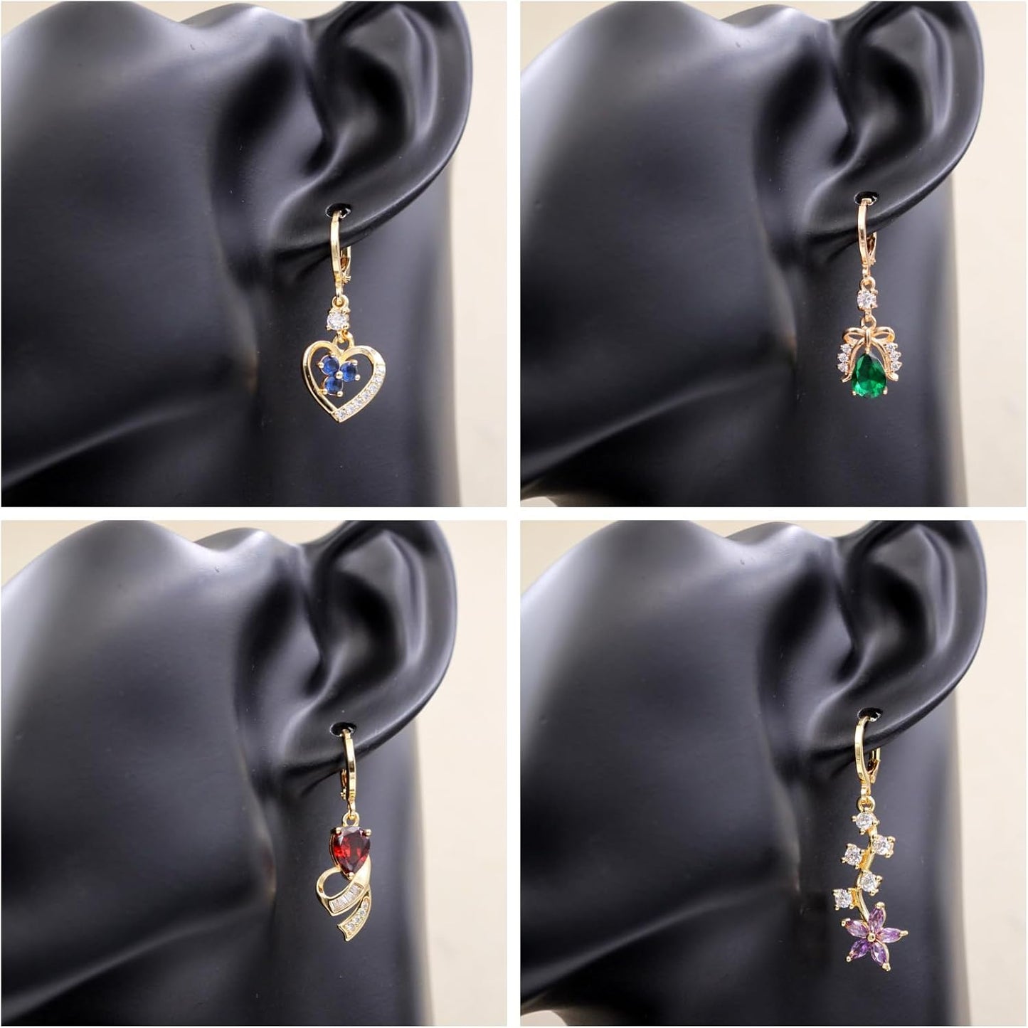 Manufacturer  18K Gold Plated, 4 Pairs Dangle Earrings Set for Women, Flower/Heart/Animal/Pearl Drop earrings, Hypoallergenic Cubic Zirconia Earrings, Lightweight, Party, gold earrings, Jewelry for Gifts, Fashion  earring