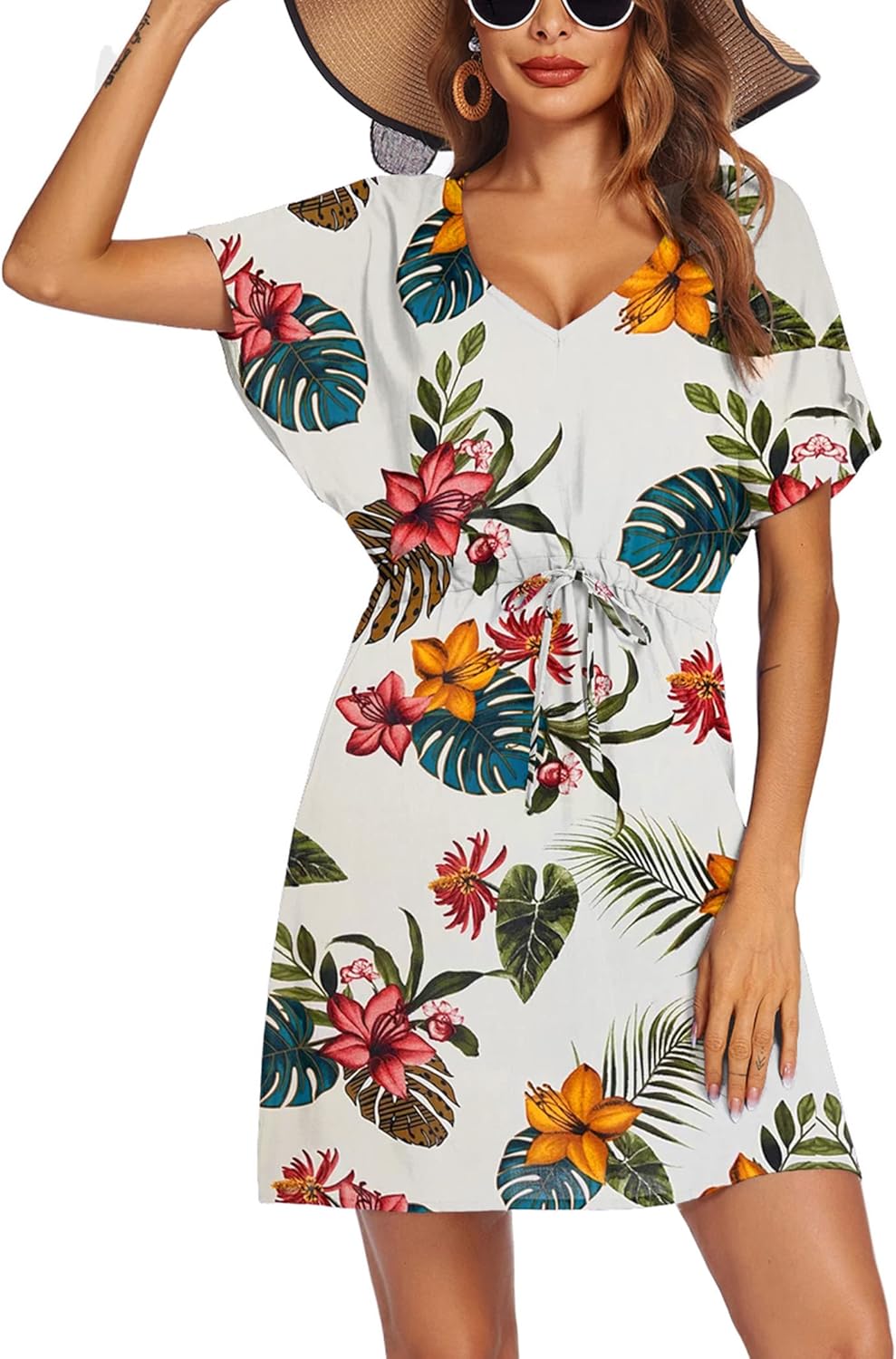 Manufacturer  Ekouaer Womens Swimsuit Coverup Short Sleeve Beach Cover Up Dress V Neck Bikini Beachwear  Swimsuit