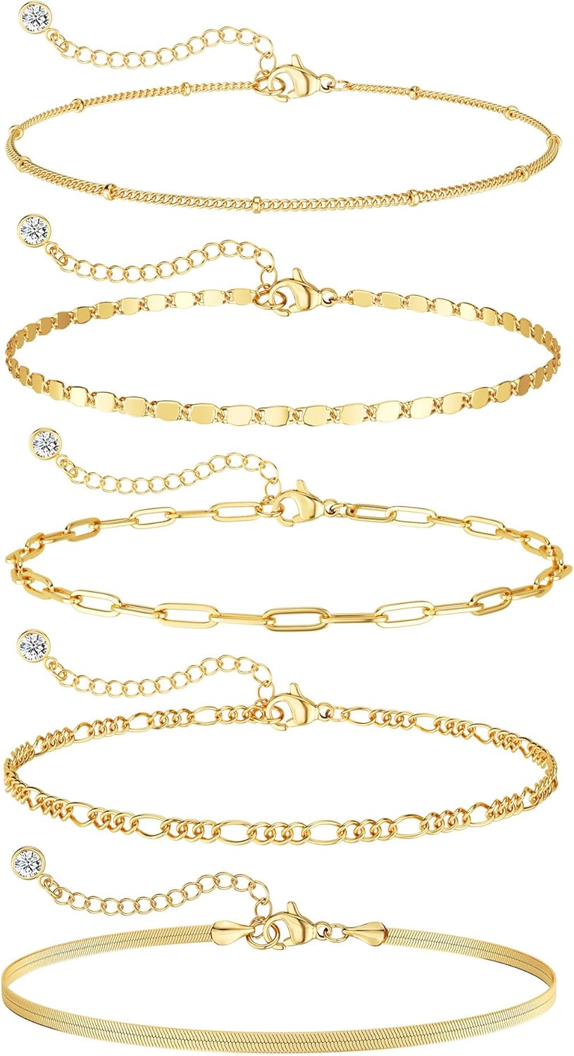 Manufacturer  DEARMAY Gold Bracelets - Real 14K Women's Cute Tennis Cubic Beaded Link Paperclip Dainty Bracelet Pack  bracelets