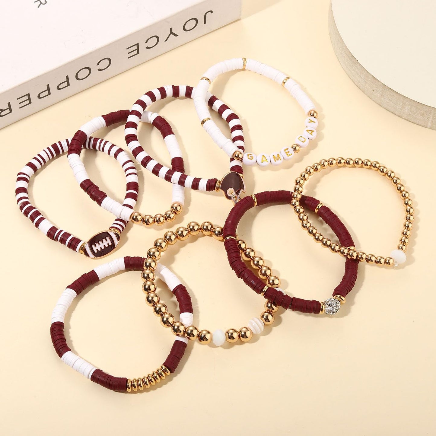 Manufacturer  Game Day Bracelets for Women - Red, Black, Blue Heishi Clay Beaded Stretch Bracelets - Stackable Sports Charm Bracelet Bangles - Football Mom Accessories & Outfits Jewelry Gifts  bracelets