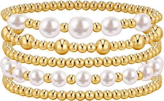 Manufacturer  adoyi Gold Bracelets for Women Beaded Bracelet 14K Gold Plated Bracelet Stack Strand Stretch Bead Ball Bracelet Set Stackable Bracelet Adjustable Bracelet Set Jewelry for Gifts  bracelets