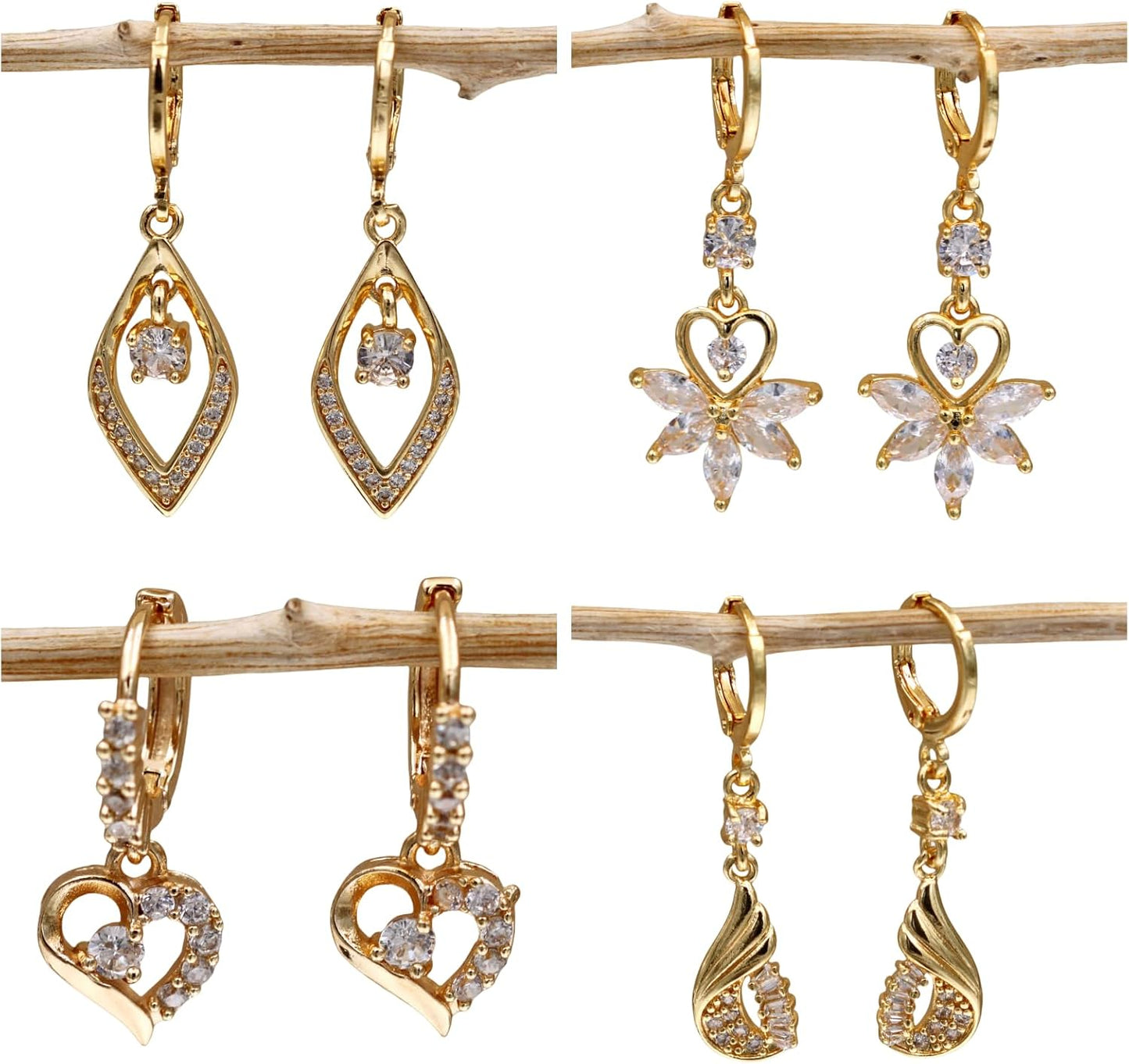 Manufacturer  18K Gold Plated, 4 Pairs Dangle Earrings Set for Women, Flower/Heart/Animal/Pearl Drop earrings, Hypoallergenic Cubic Zirconia Earrings, Lightweight, Party, gold earrings, Jewelry for Gifts, Fashion  earring