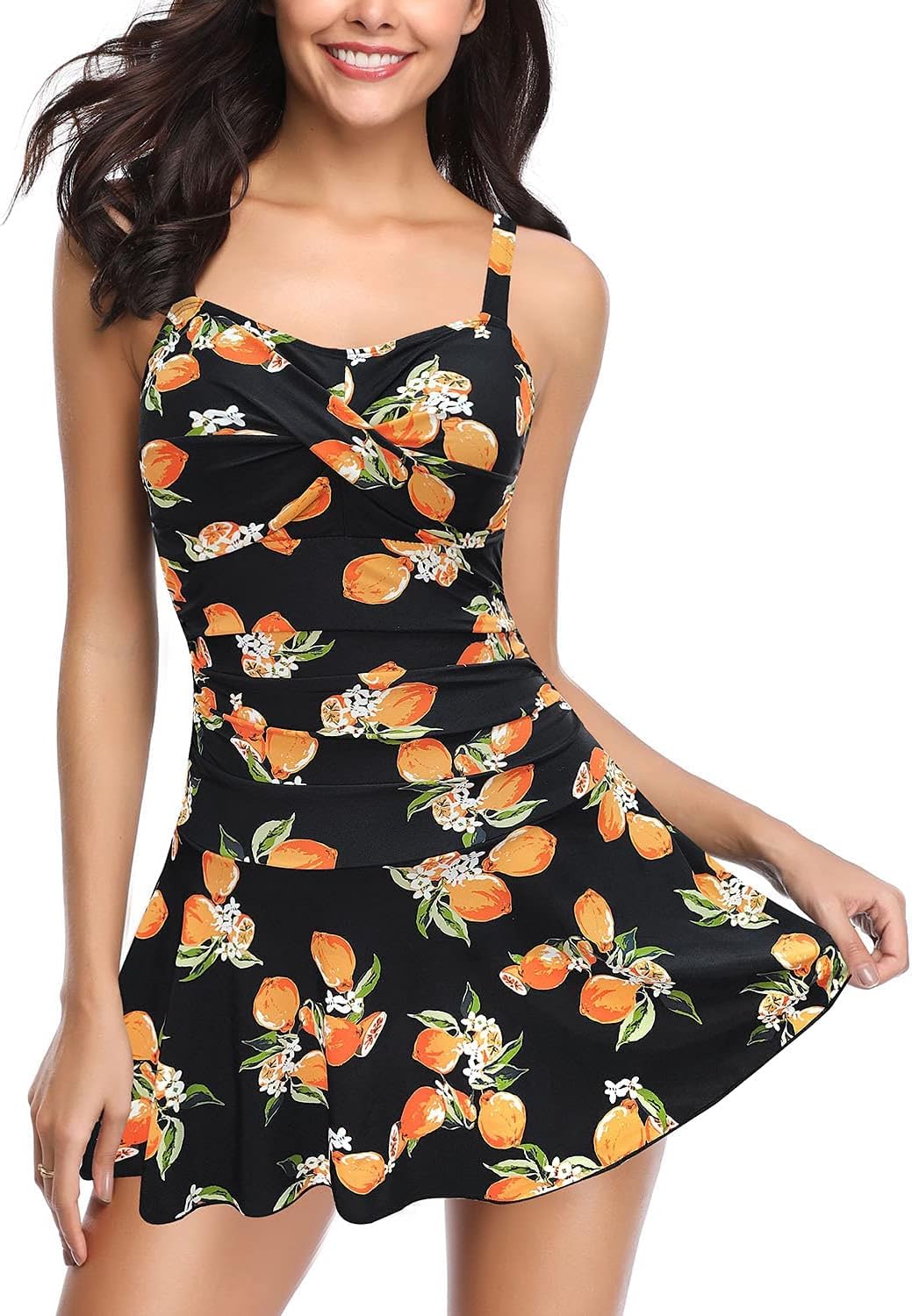 Manufacturer  SHEKINI Women's Crossover Ruched Skirt One Piece Swimdress Swimsuit Bathing Suit  Swimsuit