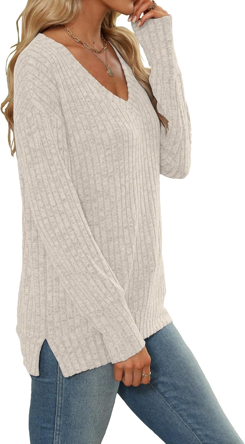 Manufacturer  Heymiss Womens Sweatshirts V Neck Long Sleeve Shirts Loose Casual Fall Fashion Sweaters S-2XL   sweaters