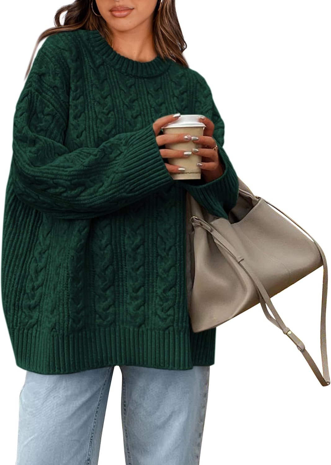 Manufacturer  Okiwam Women's Oversized Sweaters Crewneck Cable Knit Pullover Casual Loose Fall Outfits Fashion Clothes 2025   sweaters