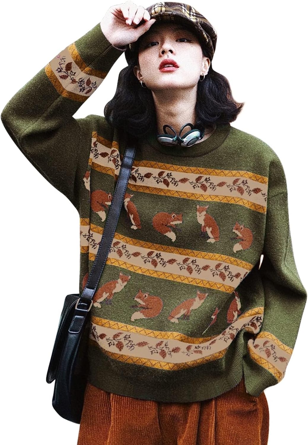 Manufacturer  YESNO Women Christmas Sweater Graphic Printed Oversized Pullover Sweaters Casual Loose Knit Tops S01   sweaters