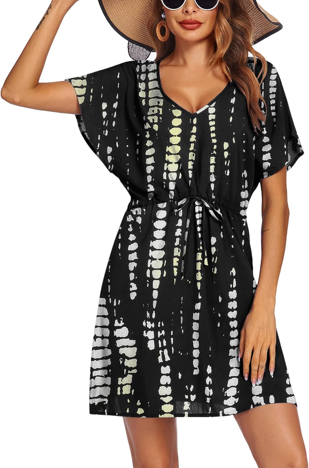 Manufacturer  Ekouaer Womens Swimsuit Coverup Short Sleeve Beach Cover Up Dress V Neck Bikini Beachwear  Swimsuit