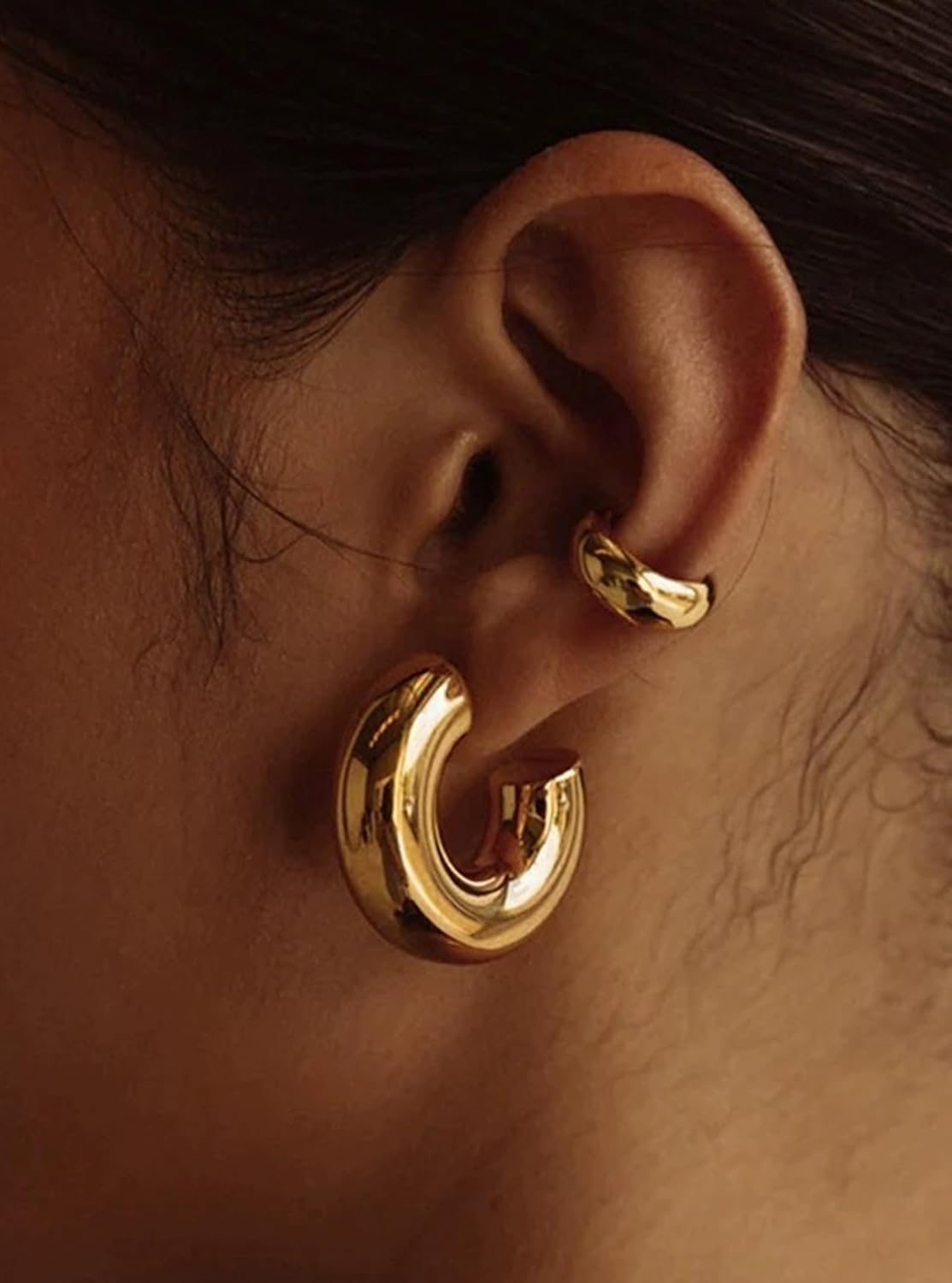 Manufacturer  CONRAN KREMIX Waterproof Chunky Gold Hoops Earrings for Women Non Tarnish, Thick Gold Plated Circle Open Hoop,Lightweight Hollow Earrings Trendy  earring