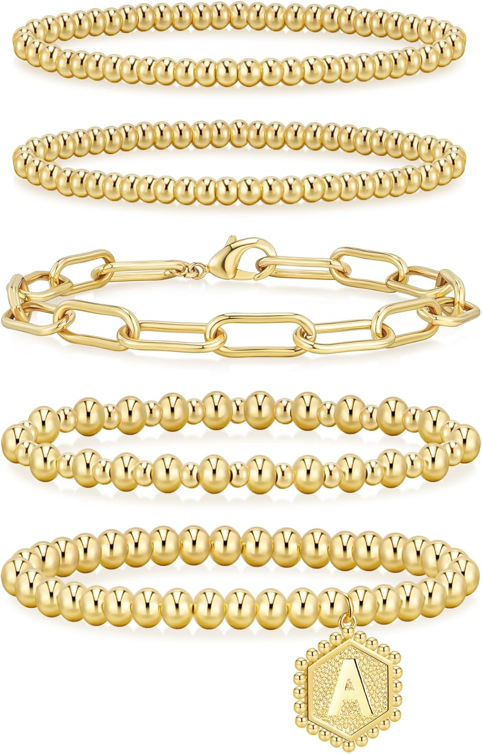 Manufacturer  adoyi Gold Bracelets for Women Waterproof, 14K Gold Plated Beaded Strand Bead Ball Bracelets stack Adjustable Jewelry Set for Gifts  bracelets